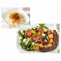Combo I Platter · One skewer of charbroiled seasoned, ground sirloin (Kubideh), and one skewer of charbroiled ...