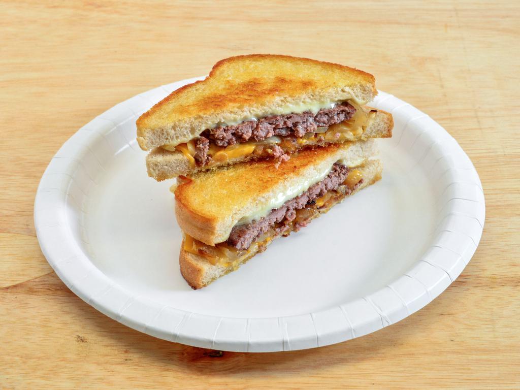3. Patty Melt · 1/4 lb. patty, grilled onions, Swiss and American cheese.
