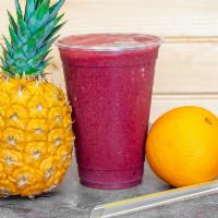 Vita Boost Smoothie · Banana, blueberry, blackberry, raspberry, sea moss, pineapple, and orange juice.