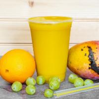 Mellow Mango Smoothie · Mango, banana, grapes, orange juice, and ginger.