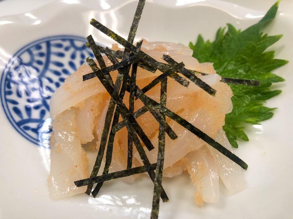 Squid with Mentaiko · Squid with spicy cod roe.