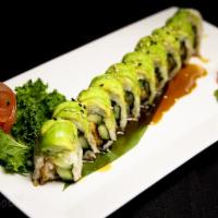 Dragon Roll · Crab, cucumber, eel, and topped with avocado.