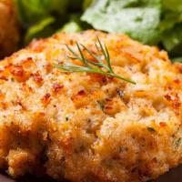 Crab Cake · Two 4 oz.  lump crabs cake served with house made Irie sauce and choice of two sides