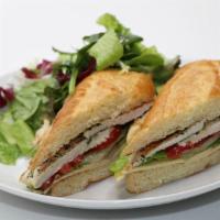 Grilled Chicken Breast Sandwich · Served with mixed greens or chips. Grilled all natural chicken breast, lettuce, tomato, smok...