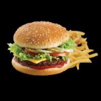 Cheese Burger Combo · Ground beef patty. American cheese, lettuce, tomato, pickles, onion, jalapeno ranch,  + fries.