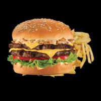 Double Burger Combo · Double ground beef patty. American cheese, lettuce, tomato, pickles, onion, jalapeno ranch +...