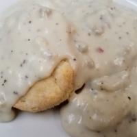 Biscuits and Gravy Plate · Served with 2 eggs and homefrys.