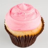 Pink Vanilla Cupcake · Vanilla
 cupcake topped with our pink vanilla buttercream frosting!