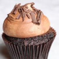 Choco-Holic Cupcake · Chocolate cupcake topped with chocolate buttercream and dark chocolate shavings!