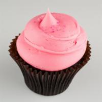Pink Chocolate Cupcake · Chocolate cupcake topped with our pink vanilla buttercream frosting!