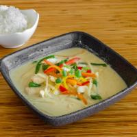 Green Curry · Thai green curry paste with bamboo shoots, red bell pepper, basil, green beans, and coconut ...