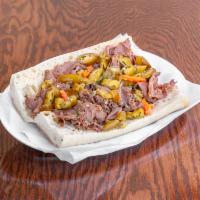Italian Beef Sandwich · Premium Thin Slices Of Beef Marinated in Seasoned Au Jus.
Your Choice Of Sweet Peppers or Ho...