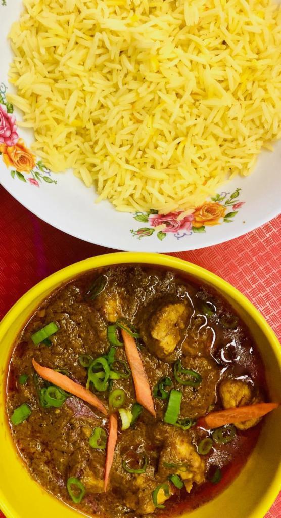 Chicken Curry · Curried with special spices. Served with rice. Add special bread options for extra.