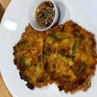 Shrimp Pancakes · Tempura batter mix with shredded carrots, zucchini, scallions and onions