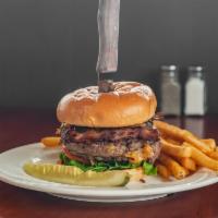 Mario's Famous Burger Lunch  · 2 - 1/2 lb. patty. Served with sliced Jalapenos, caramelized onion and topped with cheddar a...