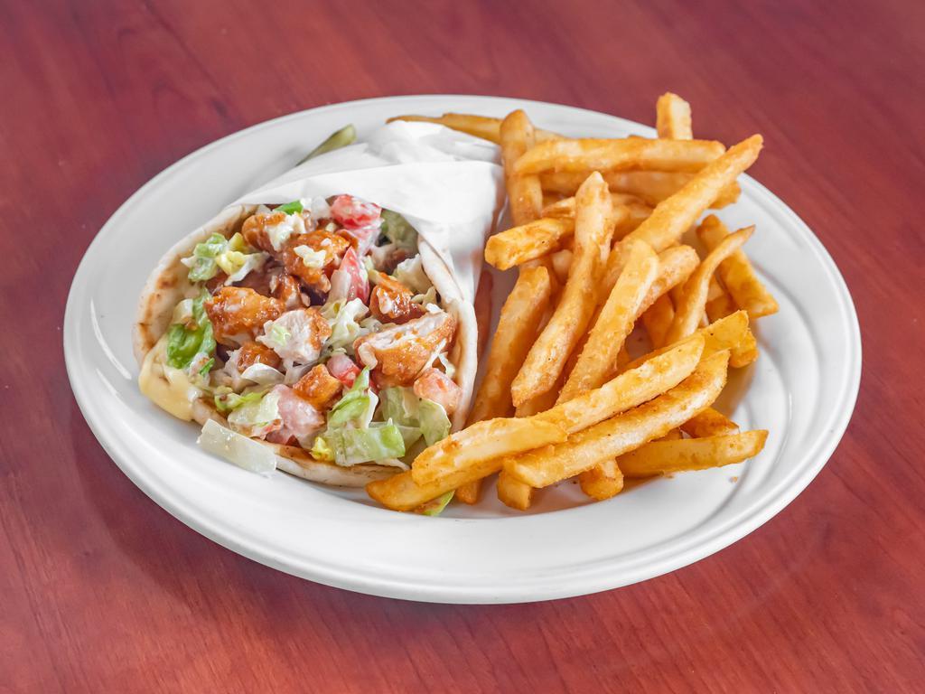 Hani Specialty Pita Lunch  · Chicken tenders, lettuce, tomato and mayo mixed and Swiss and American cheese.