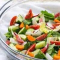 Garden Salad · Lettuce, onions, green peppers, tomatoes and cucumbers.