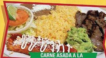 Carne Asada a la Tampiquena · Grilled beef slices tampico style with guacamole and cheese and onion enchilada.