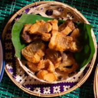 #T4 Moo-Tord · Crispy pork belly served with original Thai sauce