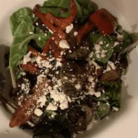Grilled Roasted Vegetable Salad · Mixed greens topped with grilled eggplant, feta cheese, zucchini and red bell pepper. Tossed...