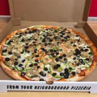 All Veggie Pizza · Onions, green peppers, mushroom and black olives.