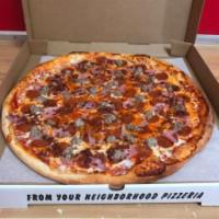 All Meat Pizza · Pepperoni, ham, bacon and sausage.