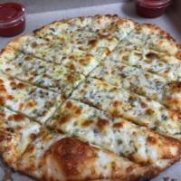 Garlic Cheese Sticks · Twelve bread sticks topped with garlic sauce and mozzarella cheese with  two sides Marinara ...