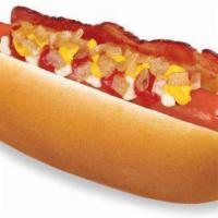 Bacon Street Dog · Ketchup, mustard, mayo & grilled onions.
