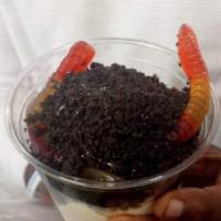 Kids Play in the Dirt · (SC). 1 scoop of ice cream, Oreo crumbles, chocolate, and gummy worms.