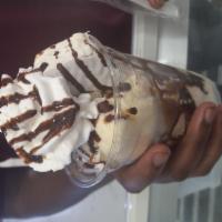 Zebra Stripes Sundae · (LC). Vanilla ice cream, chocolate drizzle, zebra cake, whipped cream, topped with zebra cake.