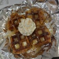 Cinnamon Roll Waffle · Served with icing, powdered sugar, cinnamon dust, and topped with whipped cream (optional). ...