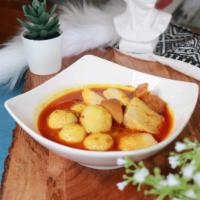 AP2. Fried Fish Ball and Fish Cake in Creamy Curry · *Recommended* A famous Hong Kong style street snack: Fried fish meatballs & fish cake covere...