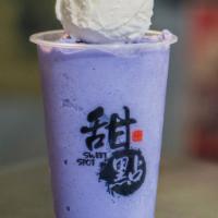 D5. Taro Fleecy · Our version of a taro milkshake that has a sweet taste with a scoop of vanilla ice cream
