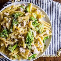 Chicken Ziti Broccoli · Boneless chicken tenders prepared in a white wine and garlic sauce, crisp broccoli florets a...