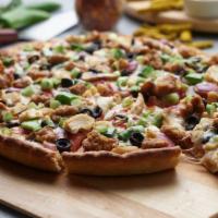 Twisty's Favorite Pizza · Red sauce, mozzarella cheese, pepperoni, mushrooms, onions, bell pepper, Italian sausage, ga...