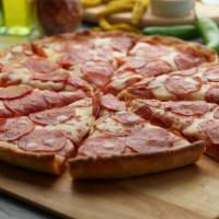 Halal Pepperoni Pizza · This pizza has our signature red sauce and halal pepperoni.