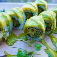 Crunch garden roll  · long bean tempura, green onion tempura, avocado, green garlic aioli