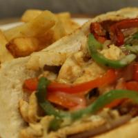 Chicken Philly Cheesesteak · Fresh ＆ thinly sliced chicken breast grililled with peppers, onions, and mozzerella cheese S...