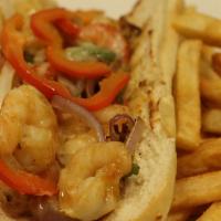 Shrimp Philly Cheesesteak · Half a pound of fresh shrimp grilled with peppers, onions, and mozzarella cheese Served on a...