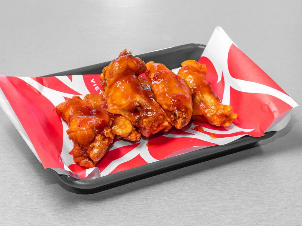 6 Piece Wings · Our wings are fried fresh no batter. Served with 1 complimentary side of Ranch. Please Choose 1 Flavor 