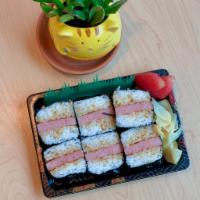 Spam Musubi · Spam rice seaweed wrap ginger 