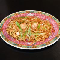 106. Shrimp Lo Mein · Soft fried noodles Chinese style.