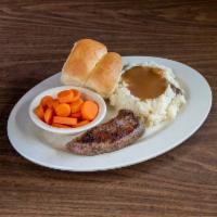 7 oz. Sirloin Steak · Served with 2 eggs any style, hash-browns, biscuits and gravy or wheat toast.