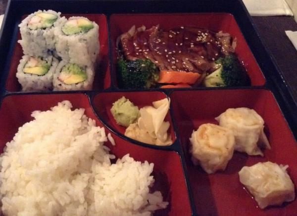 Teriyaki Beef Dinner Box · Served with soup, salad, harumaki, California roll, shumai and rice.