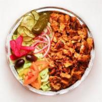 Chicken Shawarma Large Bowl · Thinly sliced, flame roasted chicken. Served with rice, salad (lettuce, pickles, turnip, bee...