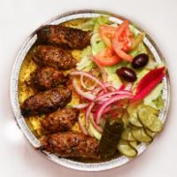 Kofta Large Bowl · Grilled ground lamb and beef. Served with rice, salad (lettuce, pickles, turnip, beets, onio...