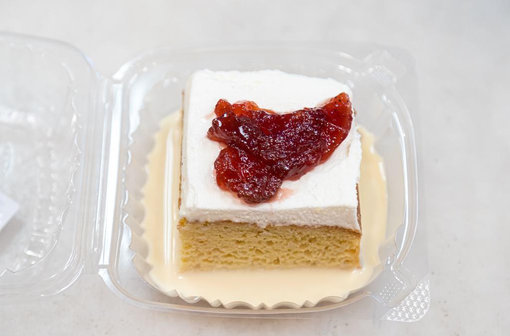 Tres Leche Cake · Sponge cake soaked in three kinds of milk.