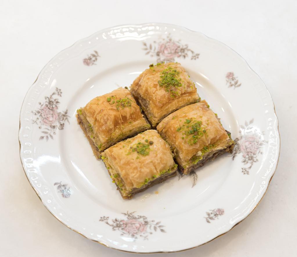 Turkish Mini Balkavas (4 pcs) · Filo, honey, nuts and pistachio