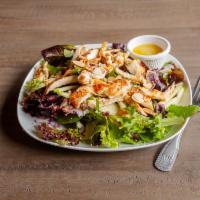 Chicken, Apple and Goat Cheese Salad · All-natural chicken breast, Granny Smith apples, almonds, goat cheese, red onions and apple ...