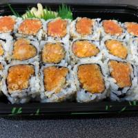 Maki Boy Combo A · Spicy tuna, spicy salmon and spicy yellowtail. Served with miso soup or salad. 